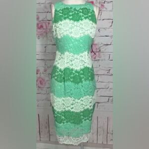New York & company sleeveless green lace color block sheath dress